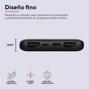 POWERBANK TRUST PRIMO SLIM 10000MAH 2A USB + USB-C + MICRO-USB ECO BLACK