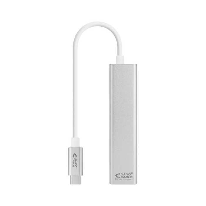 ADAPTADOR NANOCABLE USB-C ETHERNET RJ45 GIGABIT + 3XUSB 3.0 15CM SILVER