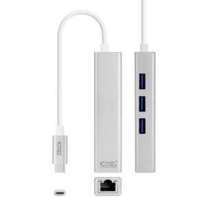 ADAPTADOR NANOCABLE USB-C ETHERNET RJ45 GIGABIT + 3XUSB 3.0 15CM SILVER