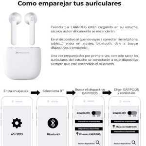 AURICULARES PHOENIX EARPODS BLUETOOH 5.0 50MAH WHITE GOOGLE ASSISTANT SIRI