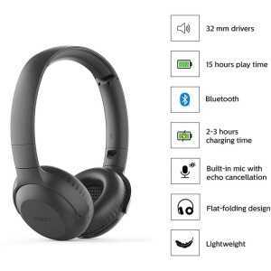 AURICULARES + MICROFONO PHILIPS TAUH202 BLUETOOTH BLACK