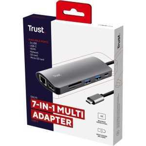 HUB TRUST DALYX USB-C 7 EN 1 HDMI USB-C USB MICRO SD RJ45 SILVER