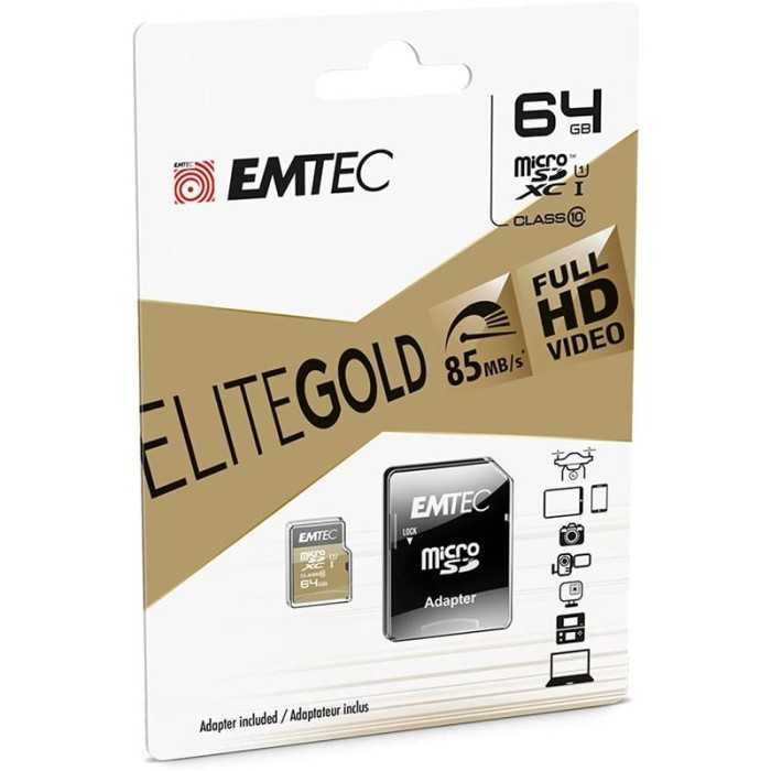 MEMORIA MICRO SD 64GB EMTEC ELITE GOLD C10 + ADAPTADOR SD